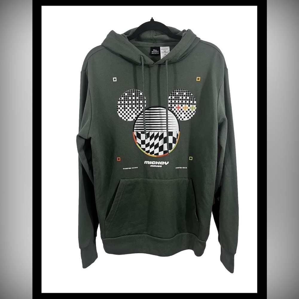 Disney Mickey Mouse Logo Green Hooded Sweatshirt Pullover Size Medium (38-40)
